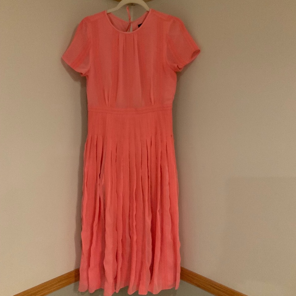 JCrew Coral 8 MIDI Dress Feminine Pleated Cottagecore Coastal Normcore Ballet